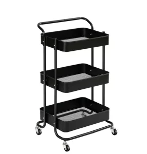 3 Tier Black MOBILE METAL Storage Trolley Cart