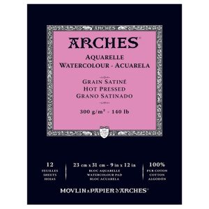 ARCHES AQUARELLE WATERCOLOUR - ACUARELA- GRAIN FIN- HOT PRESSED 300 g/m 12 SHEETS