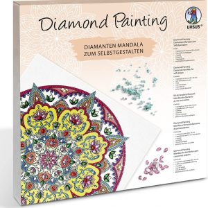 Diamond Painting Mandala Craft Set 3 with Gemstones in Yellow, White and Red