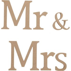 CREOTIME MDF Wood Molded Motif Decoration Letters Mr & Mrs