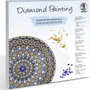 Diamond Painting Mandala Craft Set 2 with Gemstones in Blue, White and Yellow