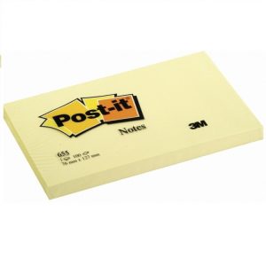 3M Post-it® Notes 655, 3 in x 5 in, Canary Yellow, 12 Pads/Pack