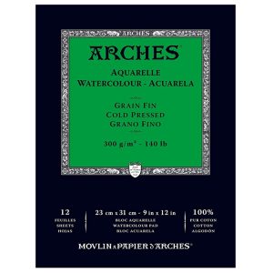 Arches Aquarelle Watercolour - Acuarela- Grain Fin- Cold Pressed 300 g/m 12 Sheets