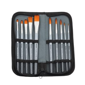 ISOMARS Creative Art Brush with Zipper Bag - Round & Flat- 10pcs/SET