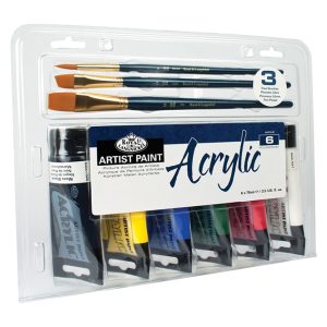 Royal & Langnickel Acrylic Paint 6-Pack w/ 3 Bonus Brushes - 75 ml